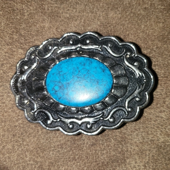 VINTAGE NAVAJO TURQUOISE,  STERLING SILVER BELT BUCKLE!​ - Picture 1 of 4